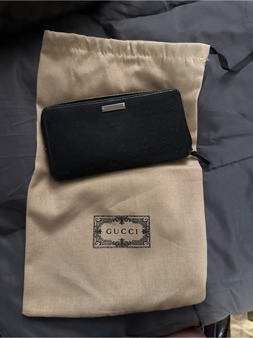 Gucci Black GG Monogram Zip Wallet